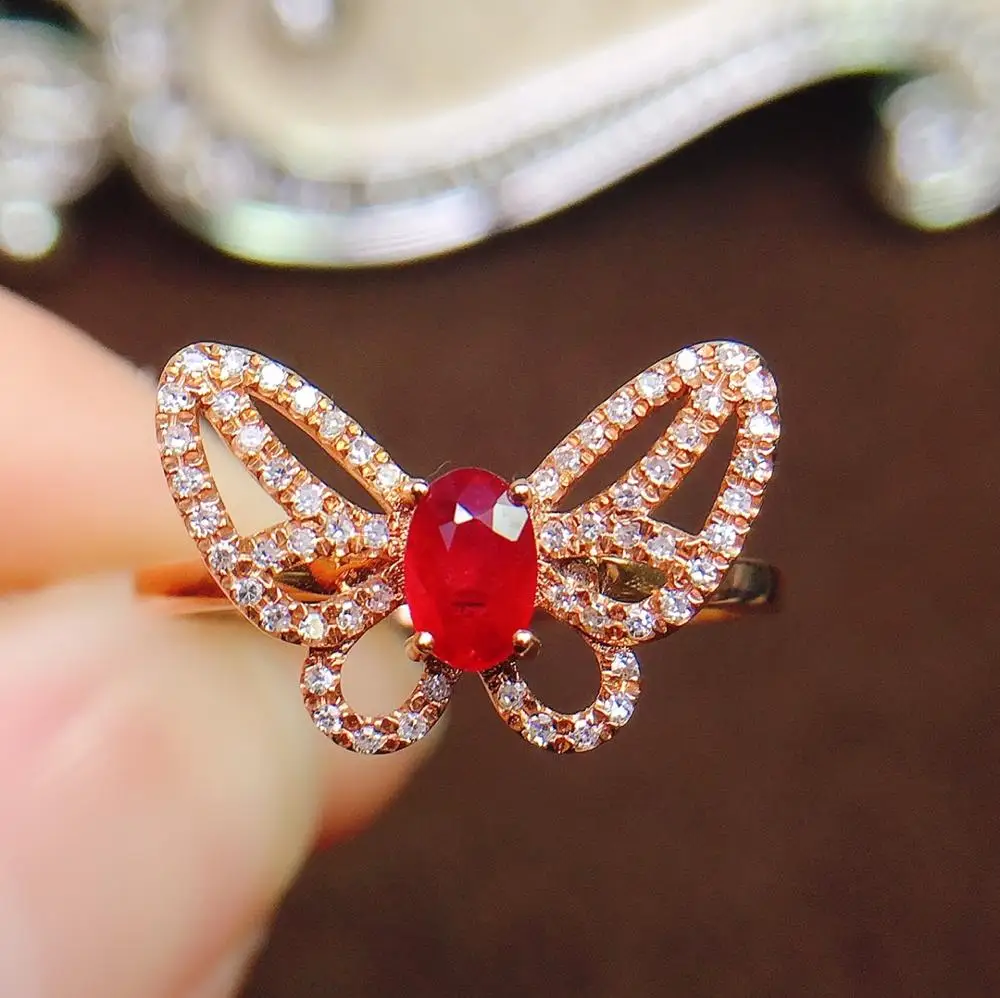 

Ruby Ring Pure 18K Gold Jewelry Real Natural 0.4ct Red Ruby Diamonds Jewelry Anniversary Female's Rings for Women's Fine Rings