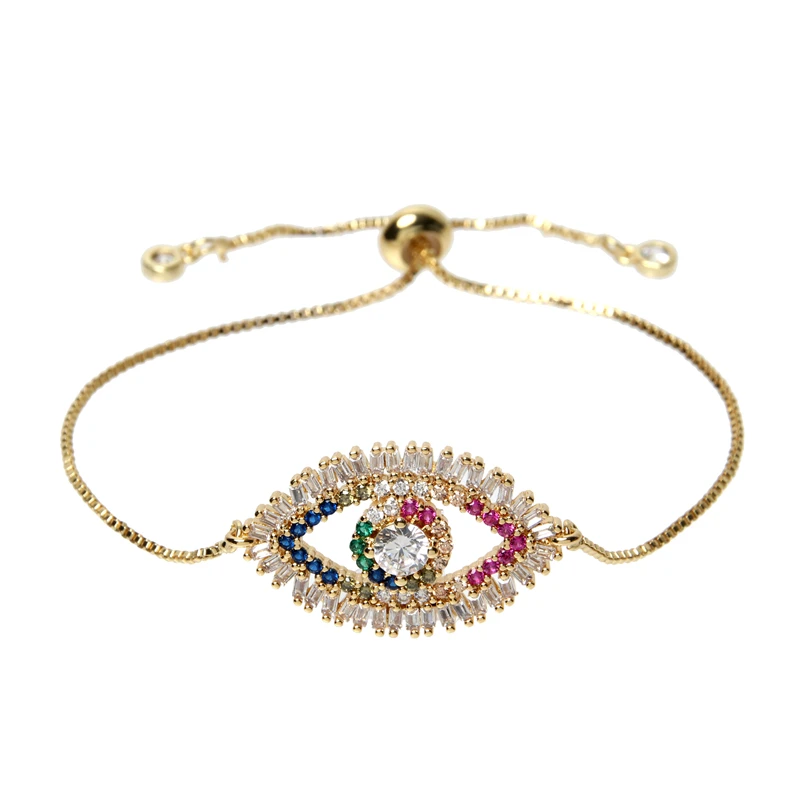 Bracelet jewelry Women's Zircon CZ Devil's Eye Bracelets Rainbow Colorful Turkey's Eye Charm Gold Chain Bangles Jewelry For Women Gift