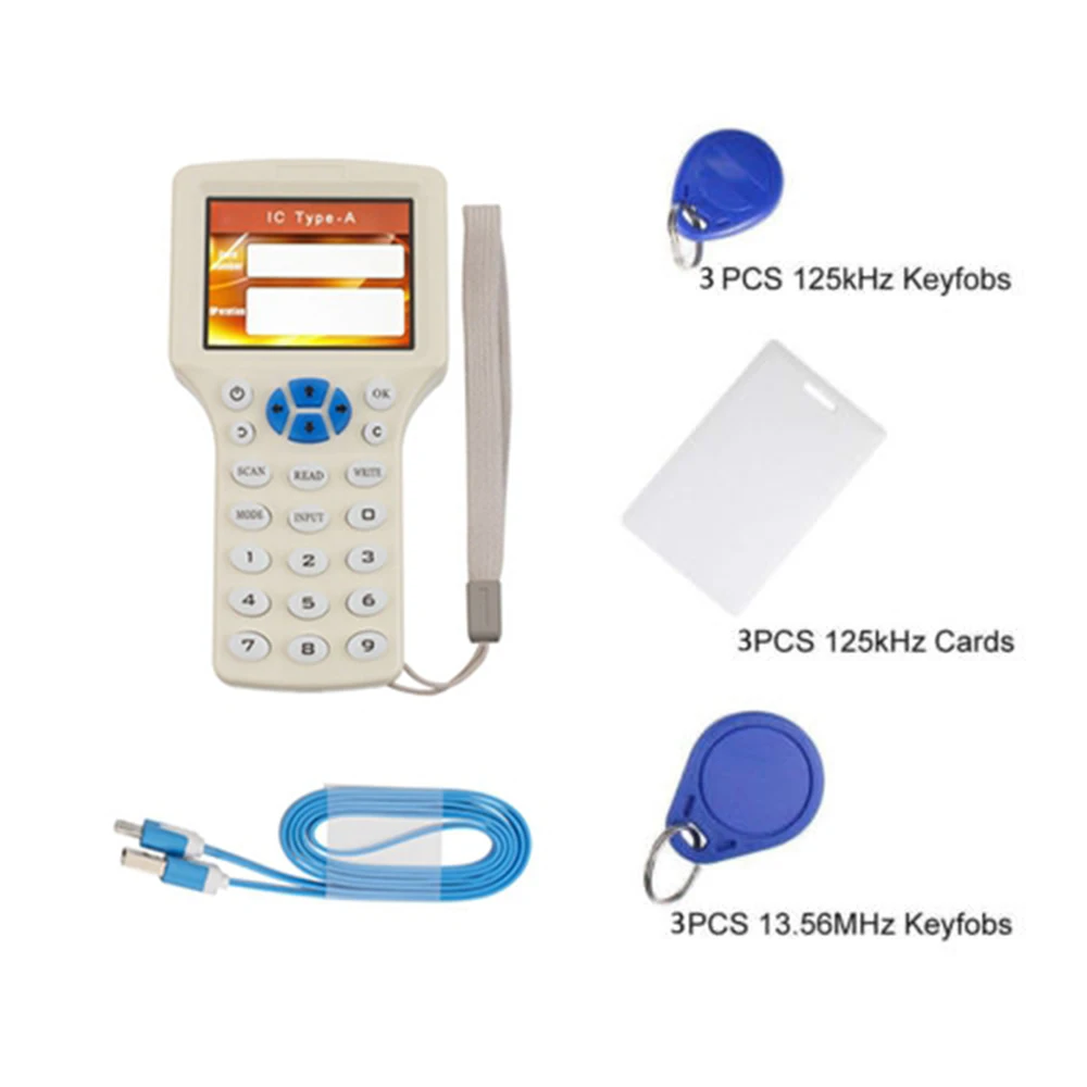Comprar NFC Smart 10 frecuencia RFID copiadora escritor lectores duplicador 125KHz 13,56 MHz USB programador llave fob lector de tarjetas UID decodificador