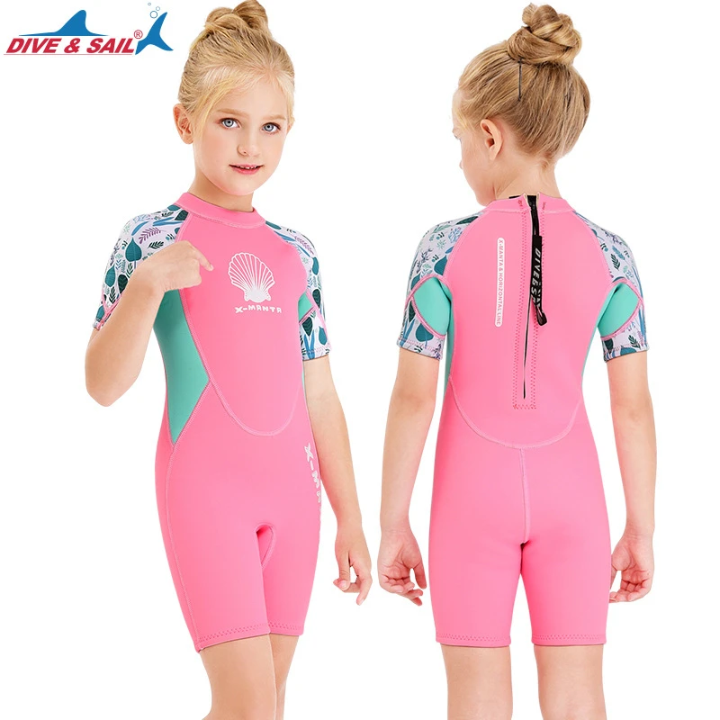 Traje de neopreno 2,5mm para niños y jóvenes, traje de surf corto de manga corta, mono de buceo, ropa baño para niñas|Bodis| - AliExpress