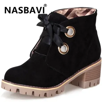 

Fashion new Scrub Leather Martin Boots Woman shoes Winter Warm Lace-up Ankle Boots Women High Quality high heel Platform Boots