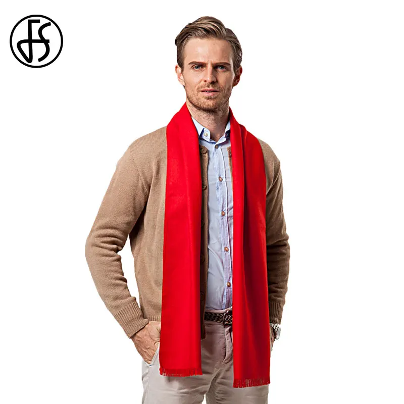 FS Solid Color Men Red Scarf Brand Style Wool Soft Cashmere Scarves Cachecol Masculino Inverno Shawls