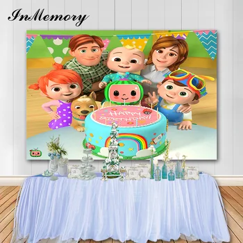 

InMemory Photography Studio Background Cocomelon Theme Birthday Party Banner Cake Children Custom Photo Backdrop Party Decor