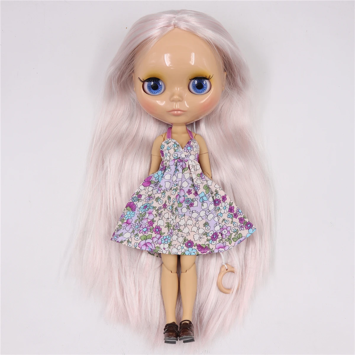 Neo Blythe Doll with Purple Hair, Tan Skin, Shiny Cute Face & Custom Jointed Body 1
