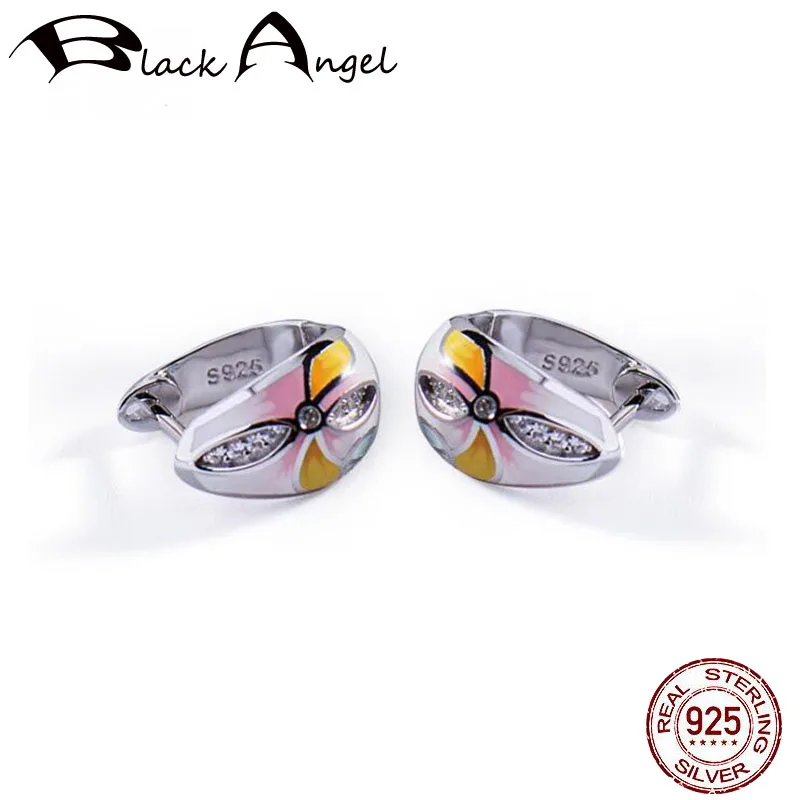 

Colorful Enamel Flowers Stud Earring 925 Sterling Silver Chic CZ Women Earings 925 Silver Fashion Jewelry