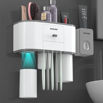 

Toothpaste Holder Bathroom Accessories Cup Holder Cosmetic Storage Rack Toothpaste Dispenser Multifunctional Toothbrush Holder