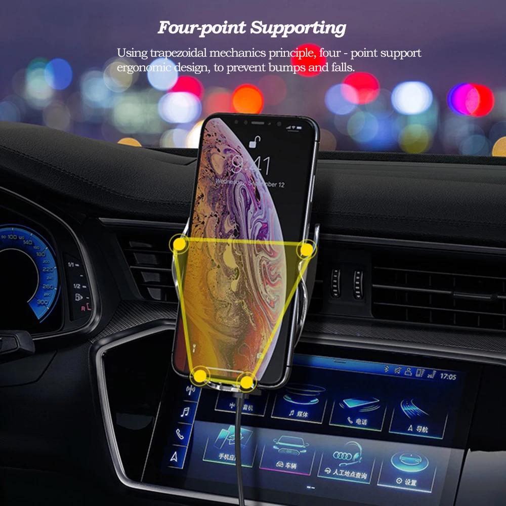 07Infrared Induction Qi Wireless Charger Car 10W Fast Charging Holder 