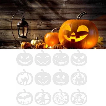 

12PCS Reusable DIY Pumpkin Decorative Carving Stencils Tool Pumpkin Lamp Sculpt Template Set for Halloween Theme Party Supplies