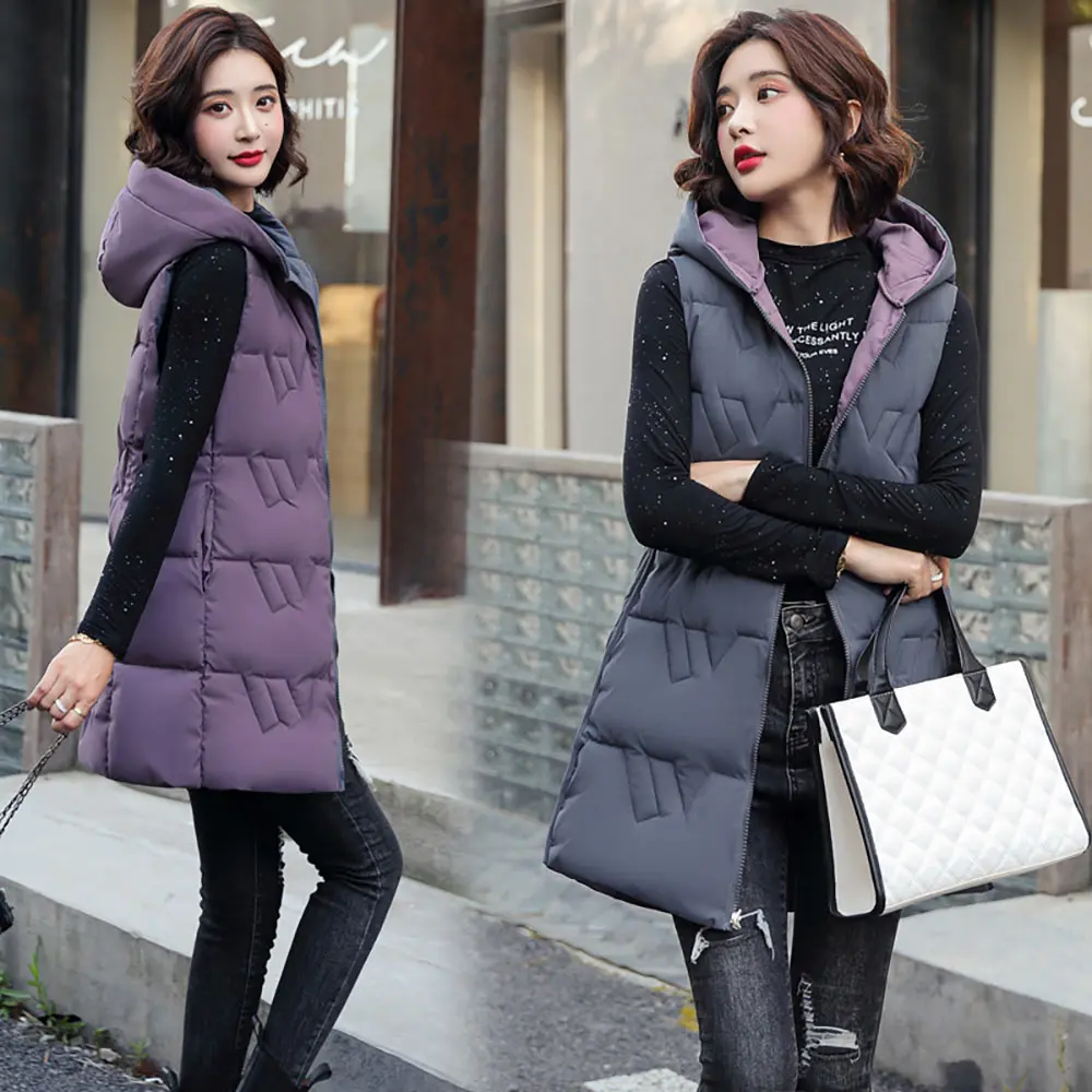 Two Sides Wear Long Vests for Women 2023 New Casual Autumn Zipper  Sleeveless Parkas Hooded Winter Women's Cold Coat - AliExpress