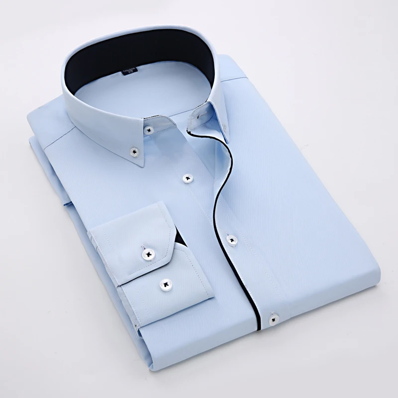 Men's Casual Long Sleeve Standard-fit Dress Shirts Formal Business Button Up Twill Simple Basic Design Work Office Tops Shirt