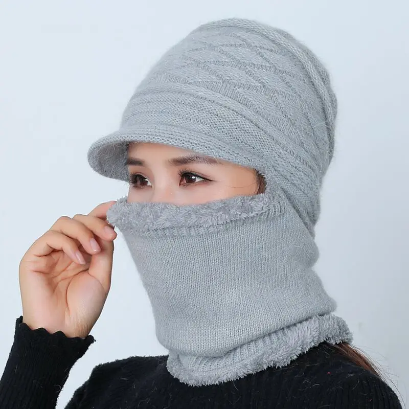 

Female Warm Beanie Hat Riding Snow Caps Winter Women Hat Knitted Mom Set Gorras Fashion Wool Hat Thickening Collars