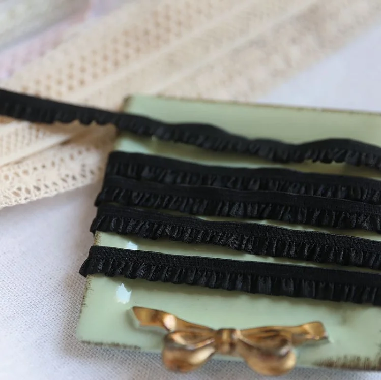 Lace Fabric 5 Meter Ruffle 1CM Wide Elastic Ribbon Trim Diy Craft African Fabrics Stretch lace ribbon lace sewing supplies lace sewing accessories lace accessories lace garment accessories lace hair accessories lace decoration