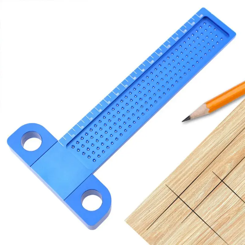 

Woodworking T-type Ruler Hole Positioning Metric Measuring Wood Drilling Tool Carpentry Scriber Caliper Markable Lines