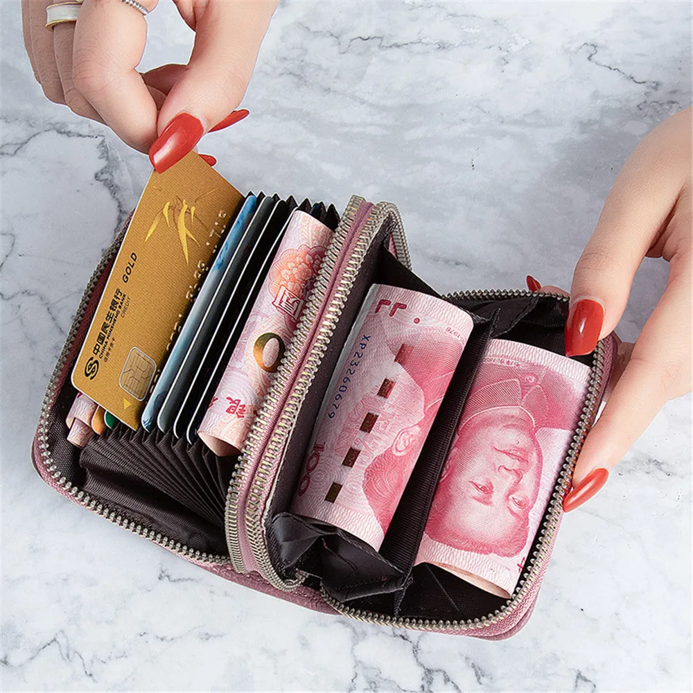High Quality Women Genuine Leather Wallet Female Small Coin Purse Zipper  Wristlet Money Bags Ladies Pouch