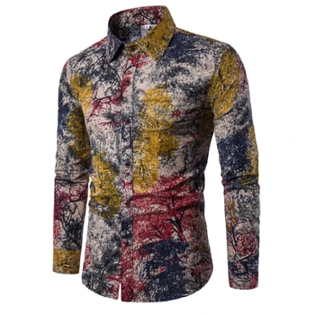 

Floral shirt Men Casual Printed Button Shirts Slim Fit Long Sleeve Shirt Hawaiian shirt Men Top Blouse Male clothing 2020