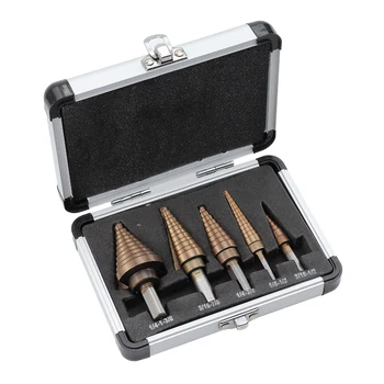 

Yalku 5pcs Metal Punch Drill Bit Set HSS Step Drills With Aluminum Housing Metal Drilling Titanium Cone Metalworking