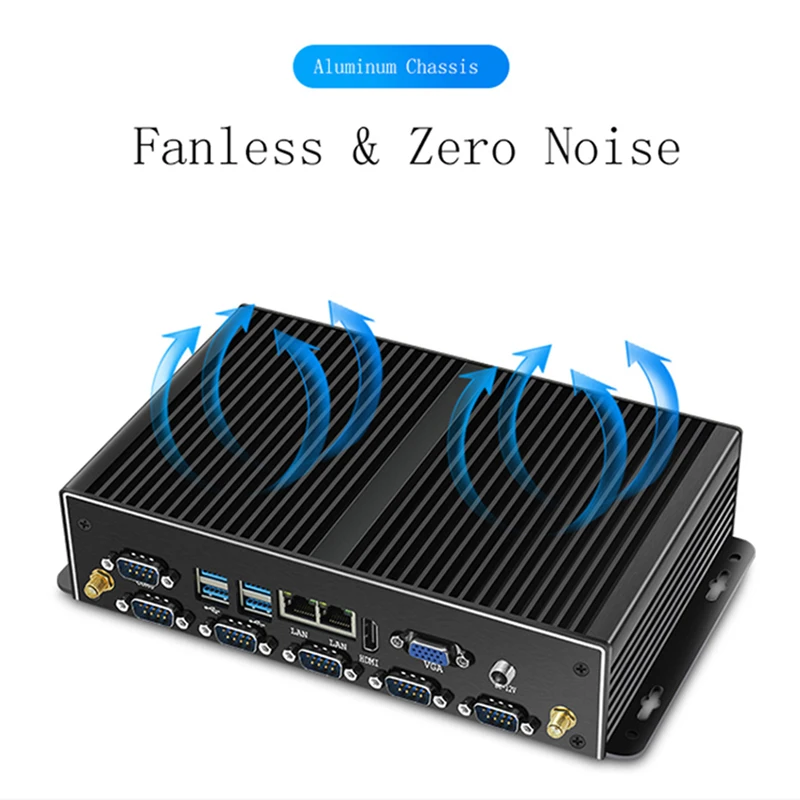 XCY безвентиляторный мини ПК Двойной гигабитный Ethernet Lan 6 * Com порты Мини компьютер
