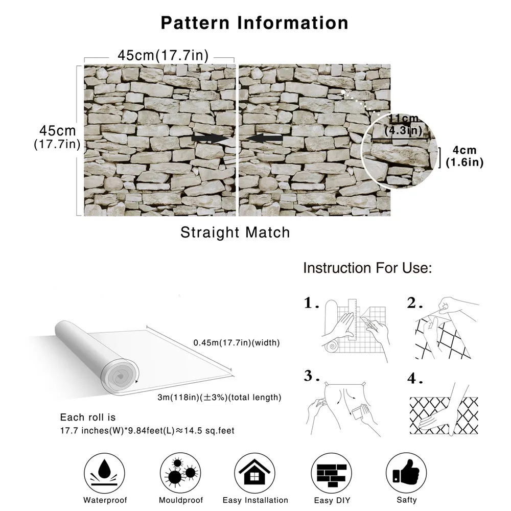 Пилинг и палка каменная кирпичная настенная бумага s коричневый/бежевый