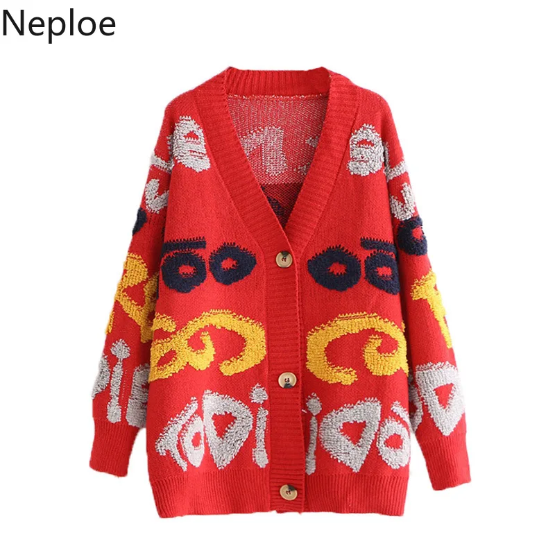 Neploe корейский Harajuku Письмо женский кардиган с длинным рукавом плюс размер Толстая зимняя одежда пальто Свободные Студенческие вязаные свитера 90420