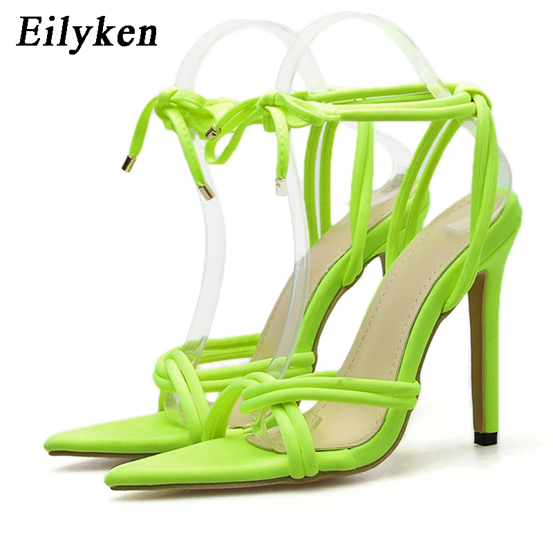 

Eilyken 2020 Summer New High Heels Sandals Women Fashion Cross Stretch Fabric Peep Toe Ankle Lace Up Party Wedding Shoes Pumps