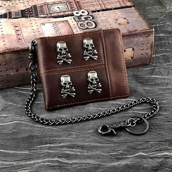 

Mens Genuine Leather Wallet With Anti Lost Safety Metal Chain