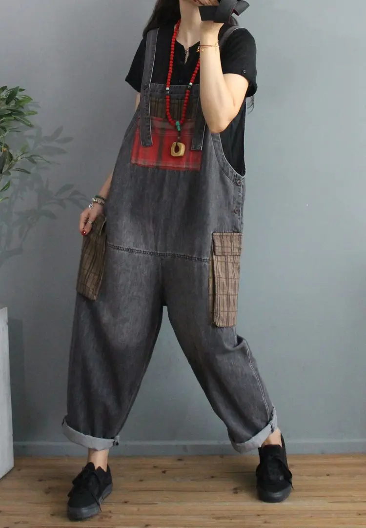 Max LuLu 2020 New Autumn Korean Fashion Designer Womens Plaid Denim Trousers Ladies Printed Vintage Jeans Casual Loose Overalls