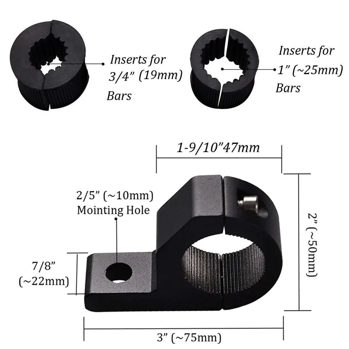 2шт 1''inch Бар Универсальный кронштейн трубки зажимы для светильник бар лодка, Джип, грузовик, 4x4, трубы Tude рулон клетка и 2 размера вкладыши