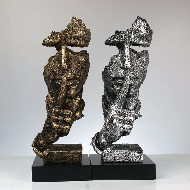 Kaufen Harz Kunst Stille Maske Figuren Abstrakte Schweigen Ist Gold Statuetten Maske Miniaturen Skulptur Hause Dekoration Kunstwerk G