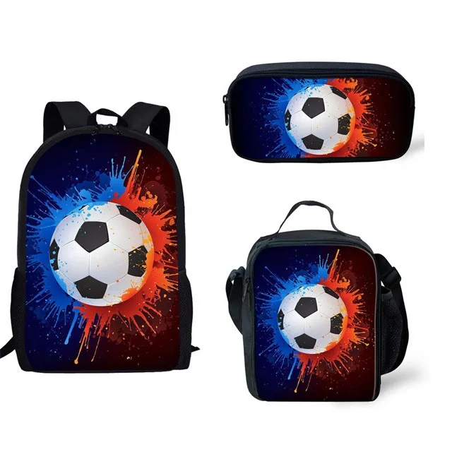 Custom pattern Popular football Print Schoolbag Teenager Boys Primary School Bag Backpack 3pcs