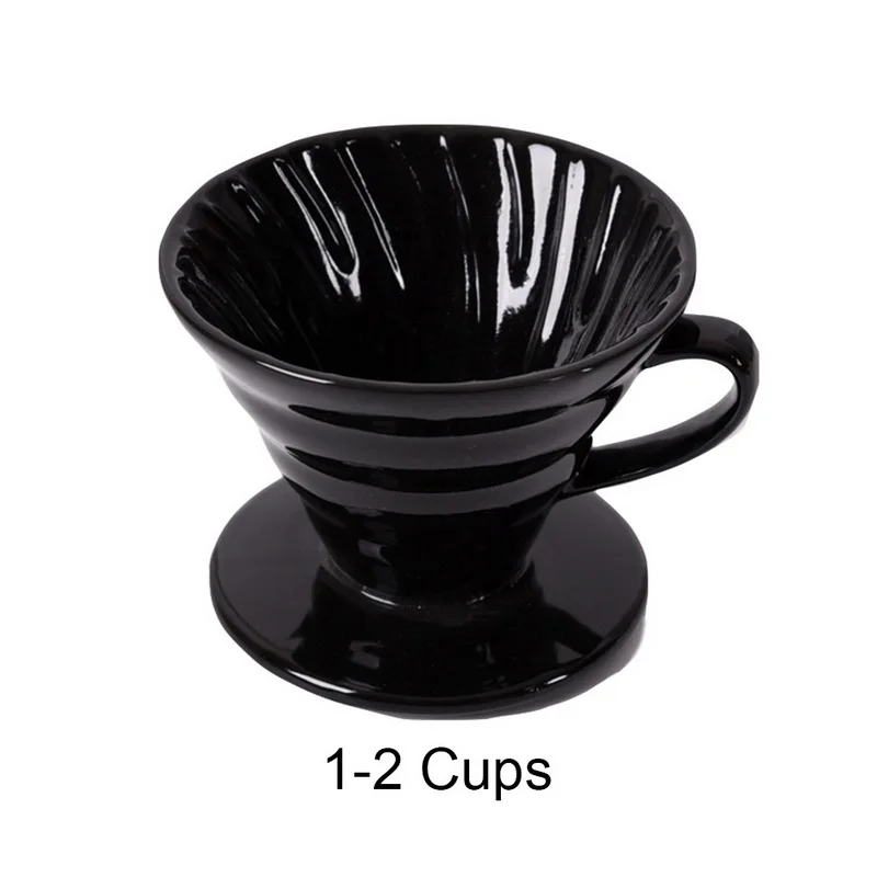Керамическая кофейная капельница с двигателем V60, стильная кофейная капельная чашка с фильтром, Перманентная наполняемая кофеварка с отдельной подставкой для 1-4 чашек - Цвет: Black-2