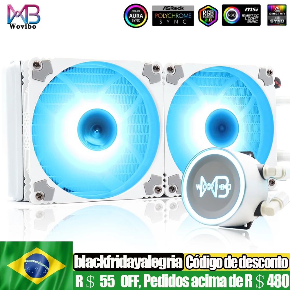 Resfriador de água para computador, argb rgb pwm 4pin 240mm, ventilação líquida para intel lga 775 115x1366 2011 am3 am4 radiador