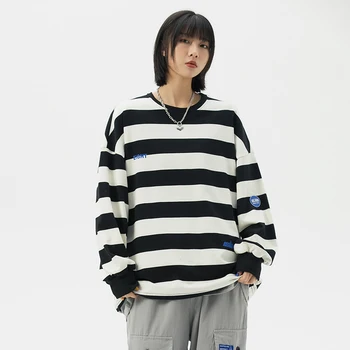 

Men Vintage Fashion Streetwear Hip Hop Pullover Stripe Sweatshirt Male Women Couple Long Sleeve Hoodie Sweatshirt Tops Tees