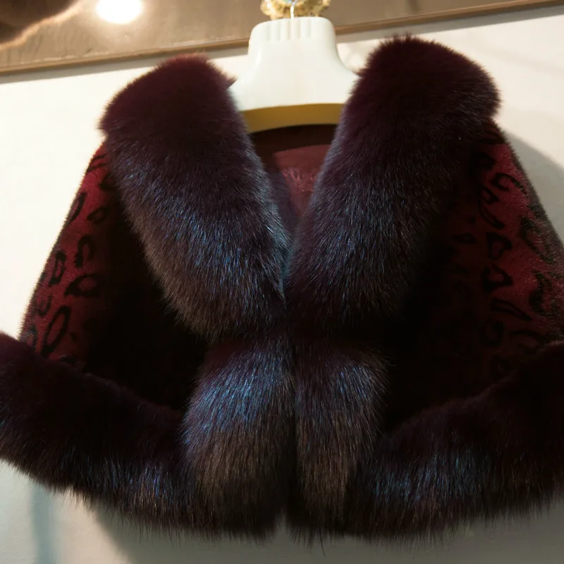 Luxury Women Ladies Winter Real Mink Fur Cape Shawl Genuine Fur Wedding Party Bride Wedding Dress Cape Warm - Color: A