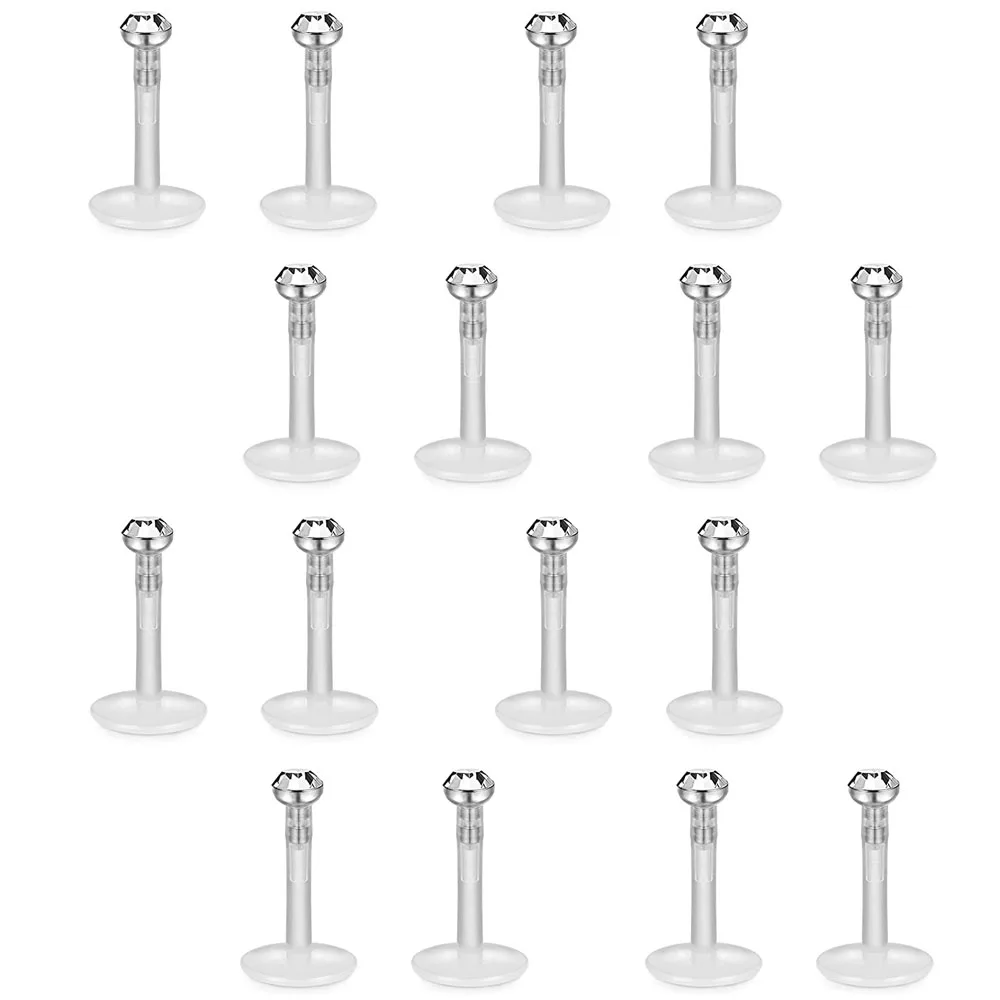Piercing Jewelry Body Piercing Earrings Ear Piercing Jewelry Body Piercing Jewelry Body Jewelry 16 Pcs 16G Clear Bioflex 2MM CZ Labret Monroe Lip Ring Helix Stud Earrings Body Jewelry Piercing