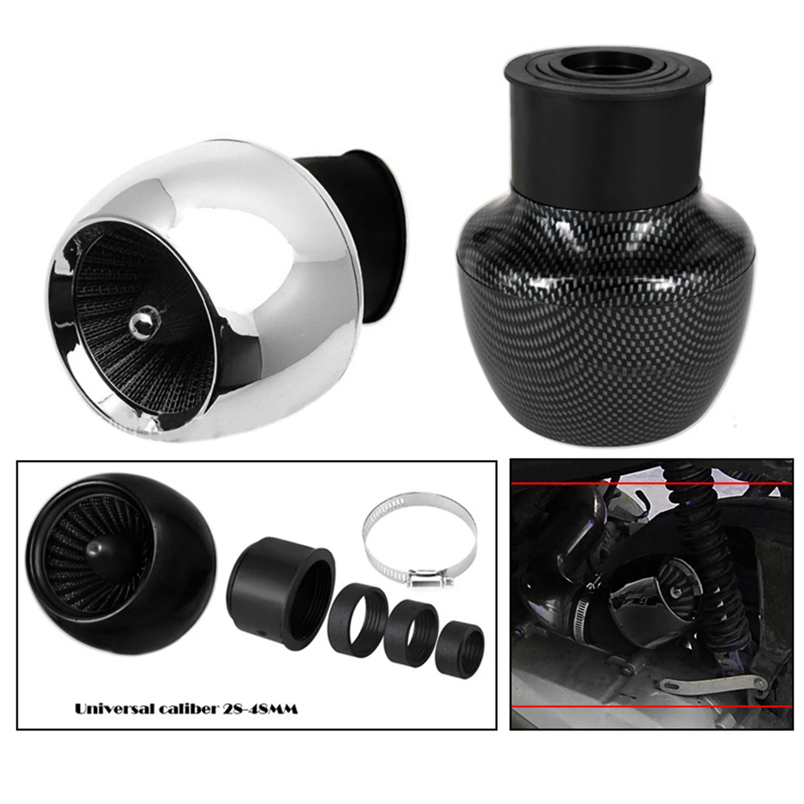 

28-48mm Universal Motorcycle Adjustable Air Intake Filter For Honda 150cc ATV