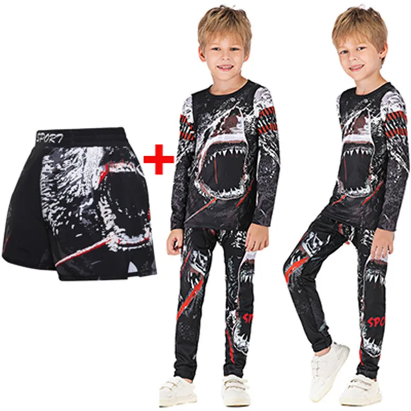 Детская 3D компрессионная футболка Rashguard для ММА детей и бокса BJJ + штаны юджитсу