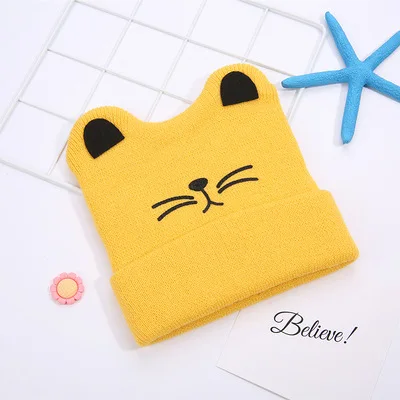 C-Yellow Hylidge/милые зимние шапки с ушками для девочек; шапка для новорожденных; шапка для малышей; шапка с рисунком собаки, кошки, медведя; зимняя шапка для детей; вязаный свитер; шапка - Цвет: C-Yellow