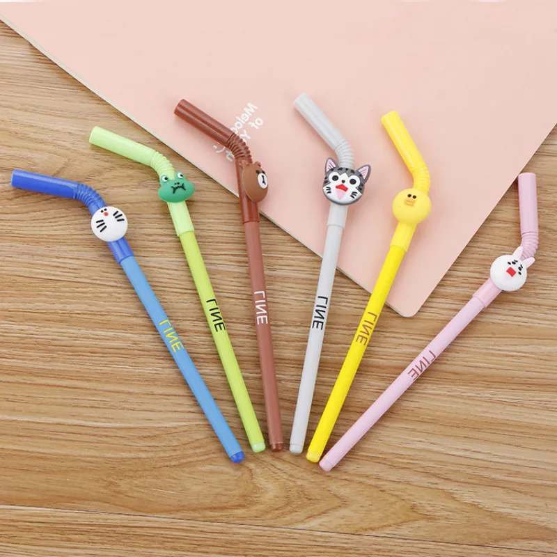 

50PCS Creative Animal Straw Gel Cute Cartoon Student Stationery Office Water-based Pen Factory Outlet Gel Pens