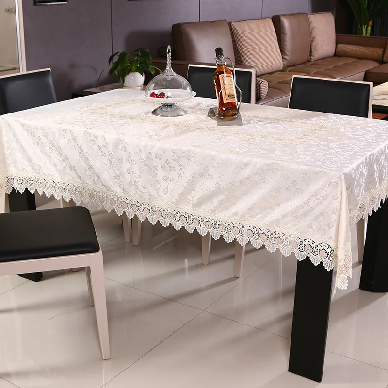 buy Modern European Style Jacquard Elegant Tablecloth Hollowed out Lace Flower Dining Table Printed Simplicity TV Cabinet Cover