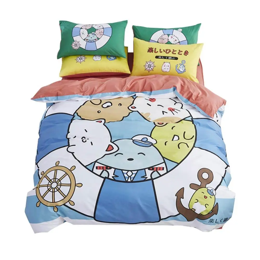

Sailor Anchor Cartoon Navy Lines Duvet Cover Set Flat Fitted Sheet Cotton Bedlinens Hypoallergenic Twin Queen Size Bedding Set