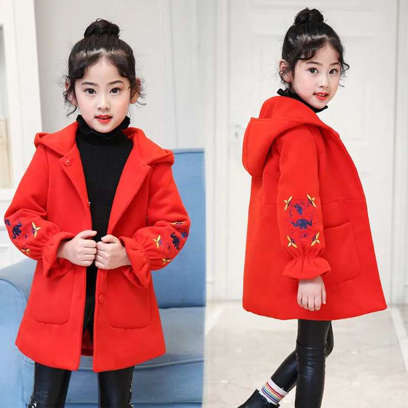 

Children Woolen Coat Girls Winter Clothes Embroidery Hooded Thicken Cotton Quilted Coats Kids Girl Outerwear 4 6 7 8 10 12 Years