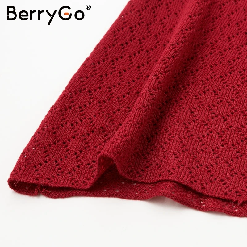 BerryGo Элегантная трикотажная миди юбка женская Повседневная Уличная Женская свитер юбка осень зима Высокая талия Твердые женские красные юбки