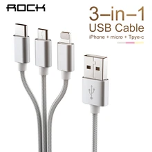 ROCK USB кабель для iPhone 11 XS Max XR X 8 7 6 для Xiaomi samsung зарядное устройство 3 в 1 Micro usb type C зарядное устройство Шнур