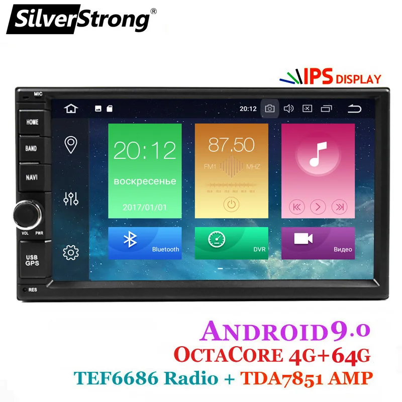 Best SilverStrong Android9.0 8Core 4G 64G Universal 2Din Radio Car GPS Double DIN Radio TEF6686 Multimedia Autoradio -XJ7001 1