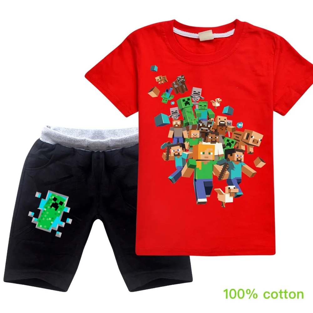 Одежда в стиле аниме; Рождественская хлопковая футболка с короткими рукавами; футболка+ шорты; детские летние топы для мальчиков и девочек