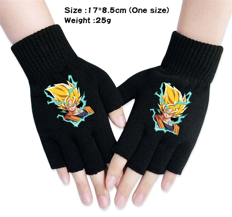 Аниме Драконий жемчуг Z Goku вязаные перчатки мультфильм половина пальца мальчики девочки осень зима теплый косплей унисекс черные варежки подарок - Цвет: Z