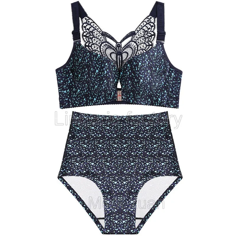 Blue leopard Бесшовные наборы бюстгальтеров, сексуальное нижнее белье пуш-ап,, комплект нижнего белья для женщин, большие размеры - Цвет: Blue leopard