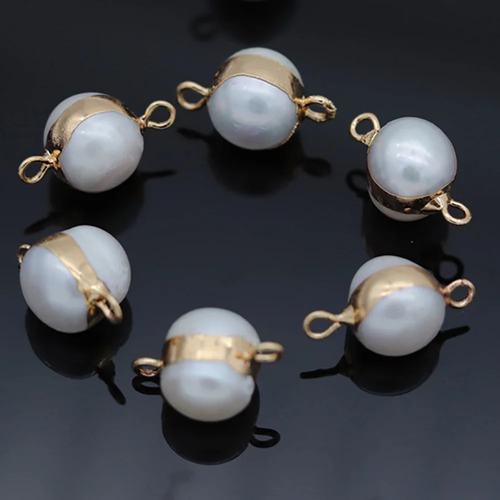 5pcs Natural Freshwater Pearl Round Connector Charms Pendants for Necklace Bracelet Accessories Jewelry Making DIY 8x16-10x18mm