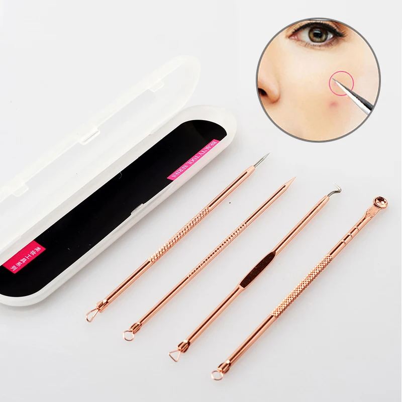 4PCS/Set Blackhead Comedone Acne Pimple Remover Tool Spoon Needles Facial Pore Cleaner For Face Skin Care |