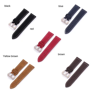 

18 20 22 mm Genuine Leather Straps Fashion soft watch belt Black/Dark brown/Blue/Yellow-brown/ red Watchband Bracelet